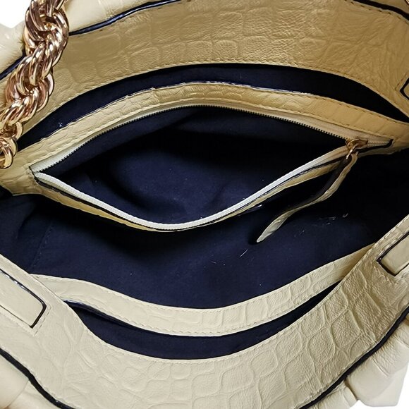 Sam Edelman Cream Croc Embossed Faux Leather Shoulder Bag Gold Chain Strap Hobo - Picture 5 of 12